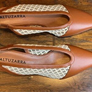 Altuzarra Peppino Cream Mesh and Tan Leather Slingback. Sz 41